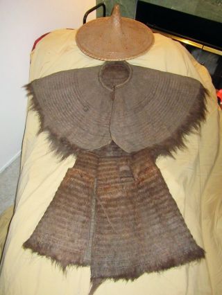 Antique Chinese Coir Coconut Fiber Raincoat and Skirt c.  1900 Halloween 3