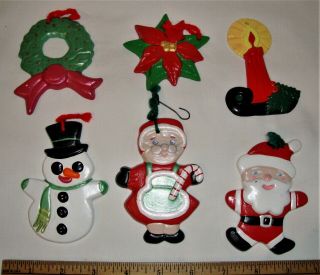 Vintage Ceramic Bisque Christmas Tree Ornaments - 6 Hand Painted - Santa,  & More