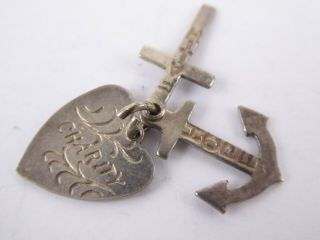 Vintage 925 Sterling Silver Charm Hope Faith Charity Heart Cross Anchor 2.  2g Ch5