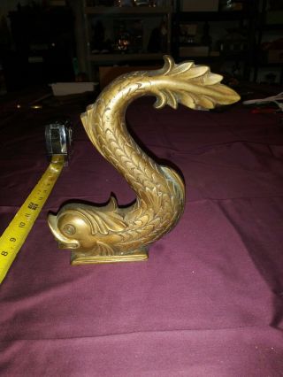 Vintage Brass Doorstop Sea - Serpent Nautical Dolphin Fish Koi HEAVY 3