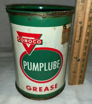 Antique Conoco Pumplube 1lb Grease Tin Litho Can Gas Oil Service Station Vintage