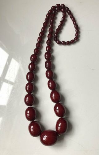 Antique Art Deco Marbled Bakelite Cherry Amber Barrel Bead Necklace 6828g