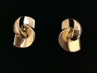 Vintage Christian Dior Signed - Clip On - Gold Tone Swirl Earrings