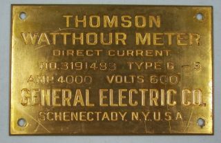 Vintage Brass Thomas Watthour Meter General Electric Co.  Nameplate Plaque Sign