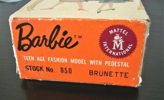 HTF Vintage 1959 - 1960 Barbie Doll 850 TM BOX ONLY - Brunette 3