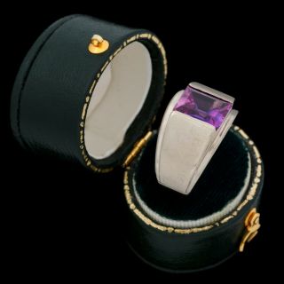 Antique Vintage Deco 10k White Gold Color Change Corundum Sapphire Band Ring S 7