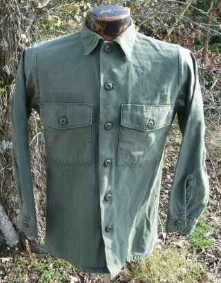 Vtg 70s Vietnam War Era Og 107 Fatigue Shirt Cotton Sateen Us Army 14 1/2 X 31