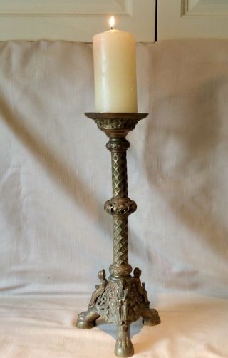 Large Antique Brass 19th Century Pricket Candlestick,  Paw Feet.