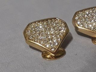 Vintage signed Christian dior Clip On Earrings Gold Tone Clear rhinestones 2