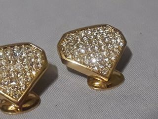 Vintage signed Christian dior Clip On Earrings Gold Tone Clear rhinestones 3