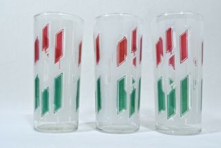 Vintage Mcm Christmas Starburst Drinking Glasses Set Of 3 Red Green White