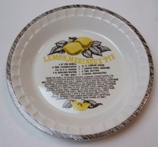 Vintage Ceramic Lemon Meringue Recipe Pie Plate Dish Marked U.  S.  A 11 Inches