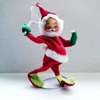 1971 Vtg Early Rare Annalee Mobilitee Christmas Tennis Racket Santa Claus Doll