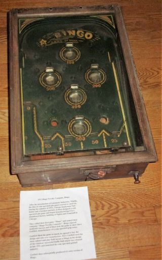 Rare Antique 1931 Bingo Penny Wood/glass Tabletop Pinball Machine Flipperless &