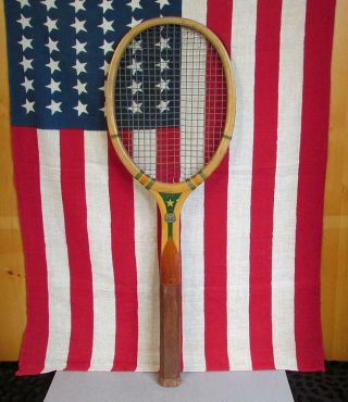 Vintage Wright & Ditson Early Wood Tennis Racquet Gold Star Antique Display