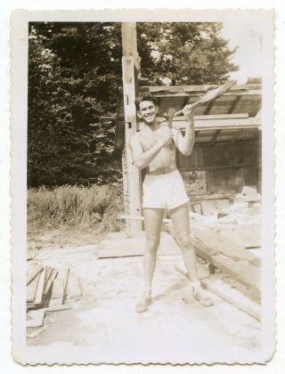 15 Vintage Photo Swimsuit Boy Man Playing The Broom Snapshot Gay