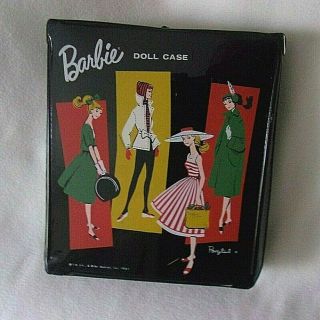 Vintage 1961 Mattel Barbie Single Doll Ponytail Vinyl Black Case & Orig Clothes