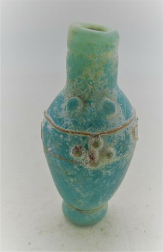 Ancient Phoenician Blue Glass Bottle With Floral Motifs Circa 200bc