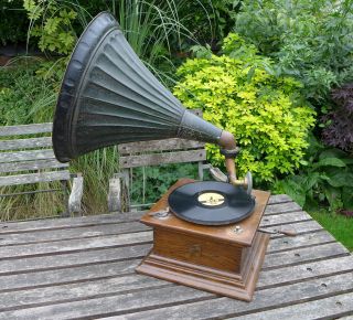 Large Antique Columbia Grafonola? Gramophone 78 Player With Screw On Horn