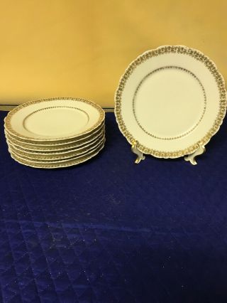 Set Of 6 Vintage Elite Limoges France White/gold Design Trim 8 3/4 " Plates