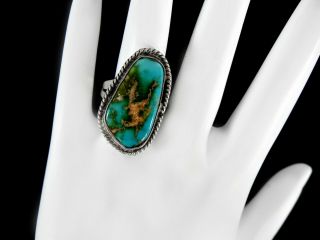 Vintage Solid 925 Sterling Silver Ring Turquoise Stone Native Southwestern 7.  25