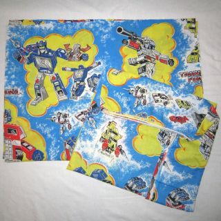 Vintage 1984 Transformers Twin Flat & Fitted Bed Sheets - Blue Fabric Hasbro