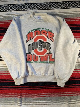 Vintage Ohio State Rose Bowl Buckeyes Sweater Usa Medium White 1996
