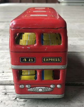 Vintage Pressed Tin Friction Double Decker Bus Made In China Well