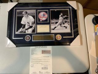 Joe Dimaggio Autograph Signed Yankees Cut Auto Collage 8x10 Framed Jsa Loa
