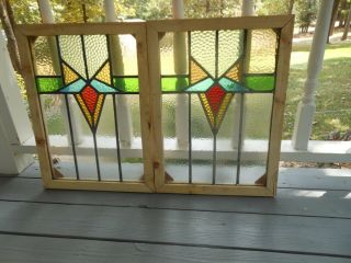 Va35 Older English Leaded Stained Glass Window Reframed 2 Available