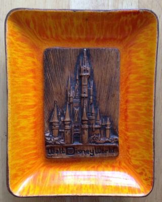 1970s Walt Disney World Ashtray Or Trinket Tray,  Orange Flame Design,  Vintage