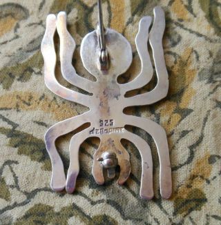 Vintage Pin/Pendant - Sterling Spider - Nazca Lines Peru - 1 1/4 x 2 in - 10.  6g 3
