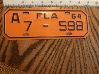 1964 Florida Motorcycle License Plate Vintage Antique Indian 7 598 Old