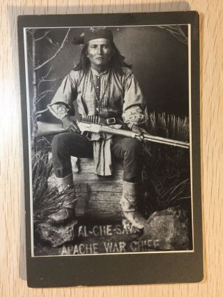 Antique Photo Native American Apache War Chief Alchesay Winchester Rifle Ammo