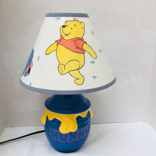 Vintage Disney Winnie The Pooh Hunny Pot Lamp W/shade Blue