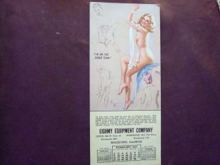 1947 Pin - Up Girl Advertising Calendar Eighmy Equipment Co.  Rockford,  Il
