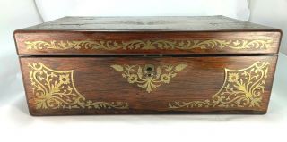 Antique Victorian Traveling Lap Desk With Ornate Brass Inlays & Lock 2