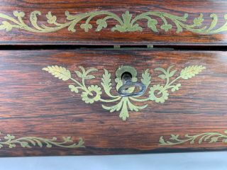 Antique Victorian Traveling Lap Desk With Ornate Brass Inlays & Lock 3