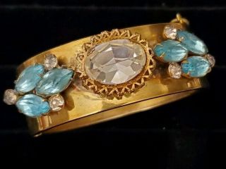 Vintage Estate Jewelry Rhinestone & Brass ? Hinged Bangle Bracelet