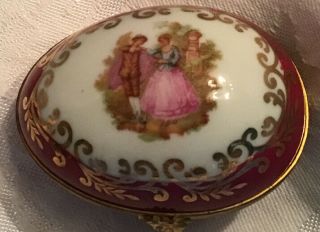 Antique Vintage Egg Shaped Limoges French Porcelain Trinket Box Pink & Gold
