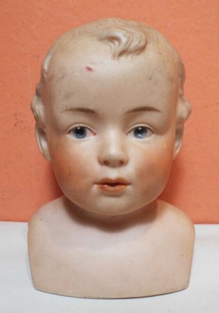 Antique Bisque Doll Boy Head Bust Shoulders Germany 7072 Dep Blonde Blue Eyes