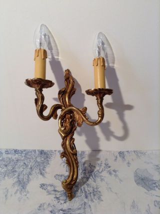 Vintage French Bronze Double Wall Sconce Light