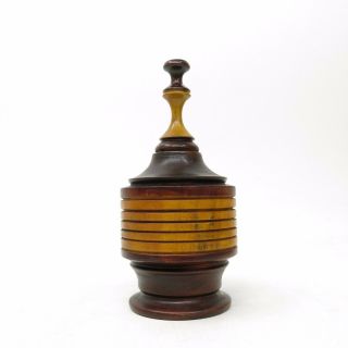 Vintage Hand Turned Two Tone Decorative Wood Pedestal Ginger Jar W/ Lid