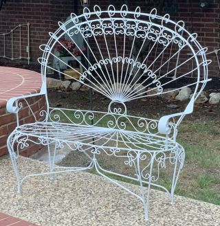 Rare Vintage Wrought Iron Peacock Bench