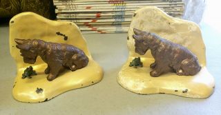 Vintage / Antique Scottie Dog & Frog Cast Metal Bookends