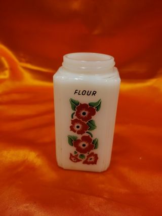 Vtg Mckee Tipp City Tall Flour Shaker Spice Jar Red Floral Milk Glass