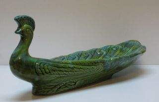 Large Vintage Ceramic Peacock Bird Figure Dish Blue Green Art Decor 20 - 3/8 "