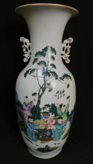 Large Atq Chinese Famille Verte Rose Porcelain Vase Tung Chih Qing Dynasty 1862