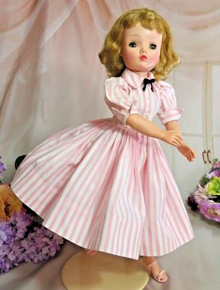 VINTAGE 1950s Madame Alexander CISSY DOLL in PINK stripe TAGGED DRESS 20 
