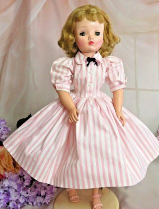 VINTAGE 1950s Madame Alexander CISSY DOLL in PINK stripe TAGGED DRESS 20 